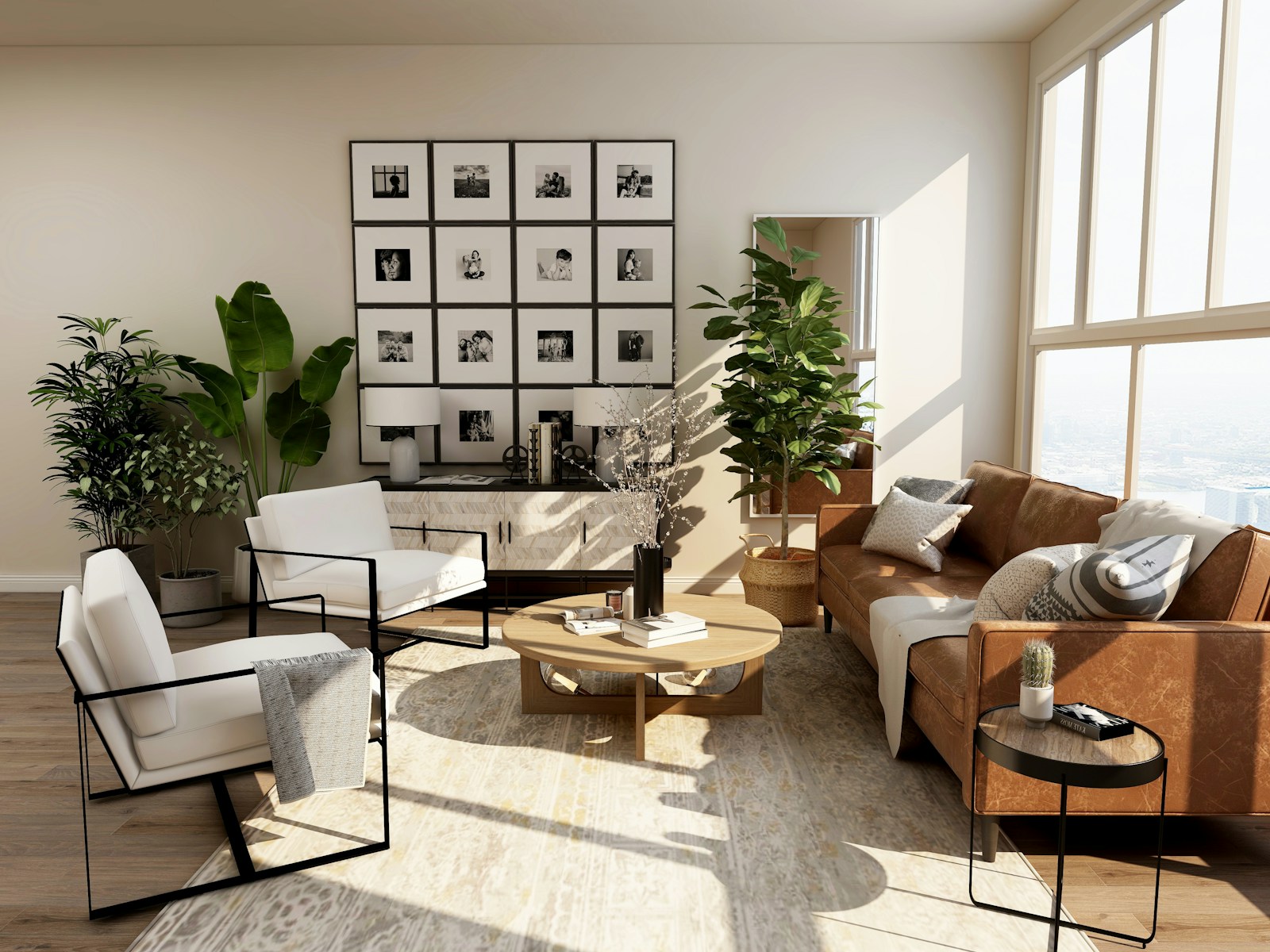 Bright, tidy living room with a cream sofa and clean floors